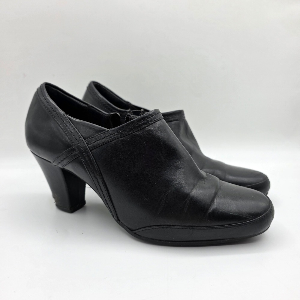 Clarks Artisan Ankle Bootie Shootie Black Leather Block Heel Womens 7.5 M